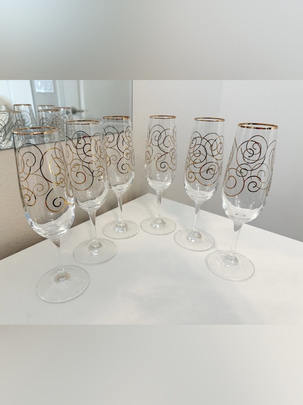 Pier 1 Elegant Gold Swirl Champagne Flutes - Set of 6